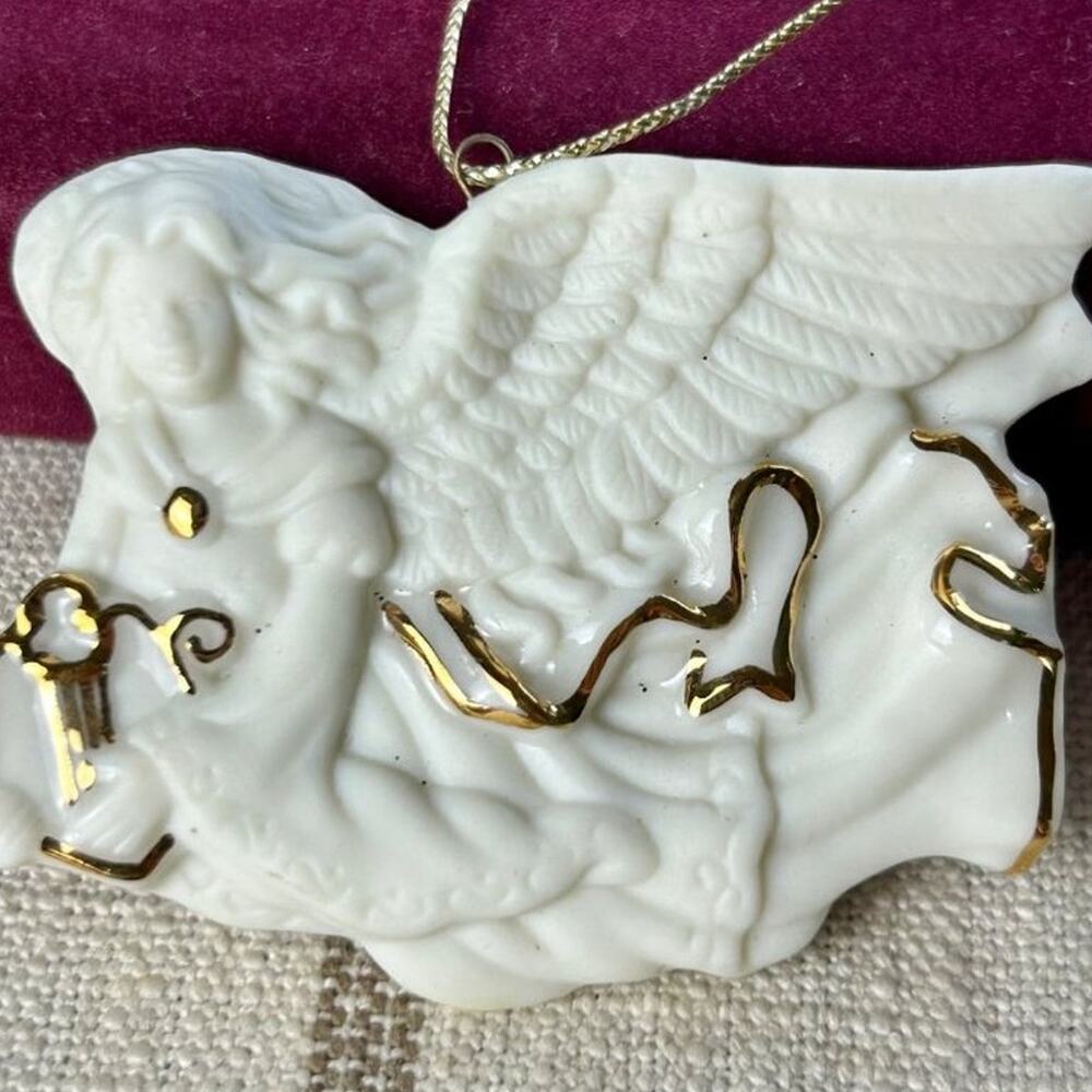 Vintage Avon Angel White Bisque Christmas Ornament with 24k Gold Accents